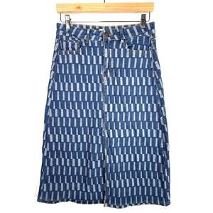 Vintage Violet Denim Checkered Print Denim Midi Skirt M